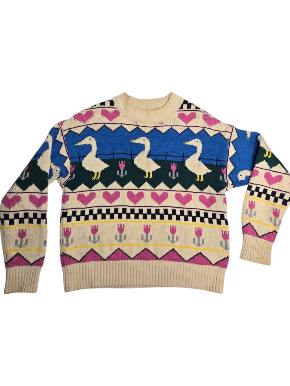 KINA AND TAM Duck Tales whimsy faire isle farmcore sweater‎ XS - Picture 2 of 10
